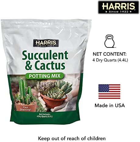 Harris Premium Succulent and Cactus Potting Soil Mix, Fast Draining with Added Nutrients, 4 Quarts