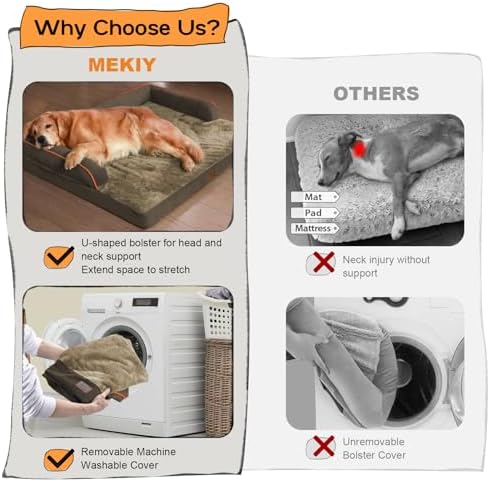 Large Dog Bed Orthopedic Washable: Extra Brown XL XLarge Big Dog Bed with Washable Bolster & Memory Foam Couch Sofa - Waterproof with Removable Cover