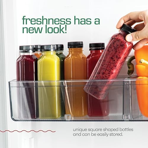 16oz 20pcs Juice Bottles With Caps - MADE IN USA Juice Containers With Lids For Fridge - Juicer Bottles With Tamper Evident Caps, Shatterproof, BPA-Free, Leak proof, Disposable & Recyclable
