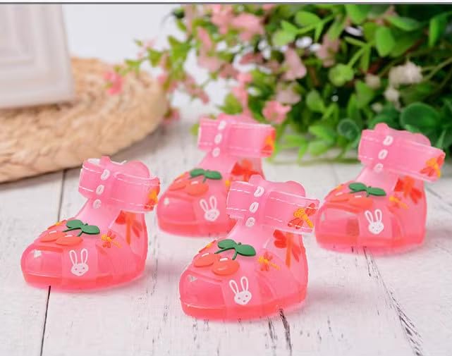 Cute Summer Dog Shoes Sweet Cherry Puppy Sandals Pet Jelly Shoes Flats, Dog Booties Paw Protector for Summer Hot Pavement (Candy Pink, #1: 1.57''x1.37''(Length*Width))