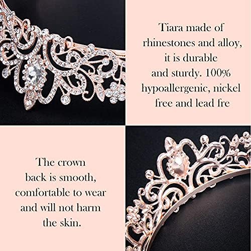 COCIDE Tiara Crystal Crowns Princess Rhinestone Crown with Combs Bride Headbands Bridal Wedding Prom Birthday Party Hair Accessories Jewelry for Women Girls (Rose Gold)