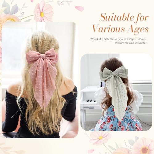 6 PCS Hair Bows for Women, Big Bow Hair Clips for Girls, Silky Satin Hair Bow Clips Oversized, Large Cute Aesthetic Hair Accessories Valentine's Day Gifts Holiday