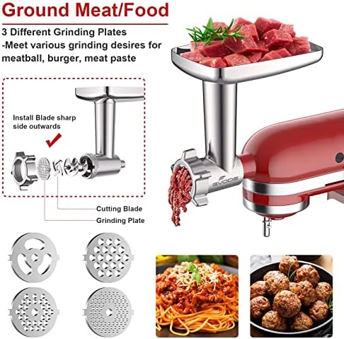 Gvode Meat Grinder and Cheese Grater Attachment for KitchenAid Stand Mixer, Slicer Shredder & Meat Grinder with Sausage Stuffer, 2 Pcs Accessories and Attachments for Kitchen aid