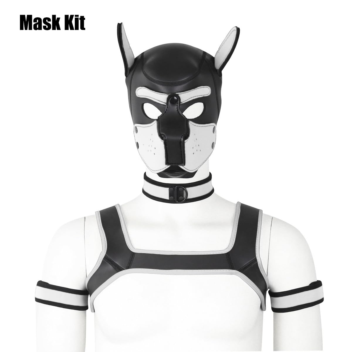 QUYUWOWO Neoprene Dog Full Face Puppy Mask Removable Pup Hood Halloween Mask (White, Mask)
