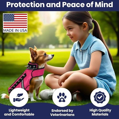 CoyoteVest SpikeVest Dog Harness Vest for Small Dogs, Reflective Dog Vest with Spikes to Shield Your pet from Coyotes, Raptor and Animal Attacks, Anti Hawk Vest, Made in USA (L-Pink)