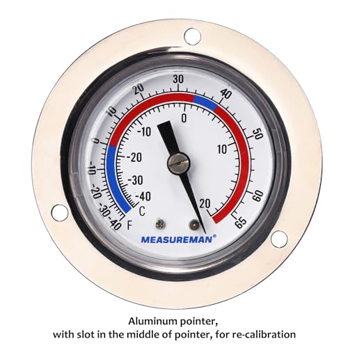 MEASUREMAN Vapor Capillary Flanged Panel Mount Refrigeration Thermometer, 2" Dial, 48" Capillary, -40-65 deg F/-40-20 deg C, Re-Calibration Available (2 Pack)