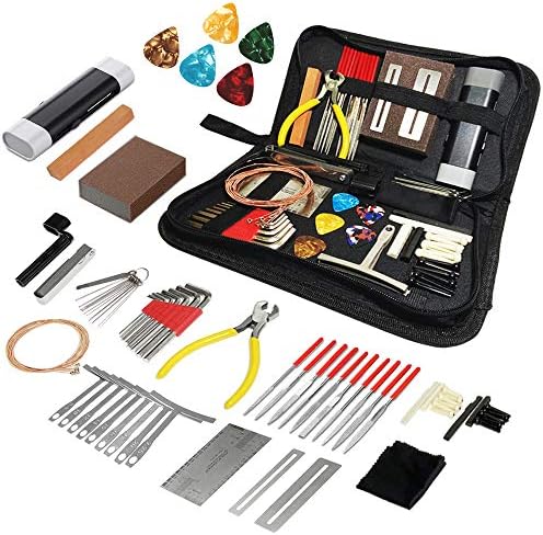 72PCS Guitar Tool Kit,Professional Guitar Repairing Maintenance Tool Kit with Guitar Strings Picks Bridge Pins Gauge Guitar Accessories Gift for Acoustic Guitar Electric guitar Ukulele Bass Banjo