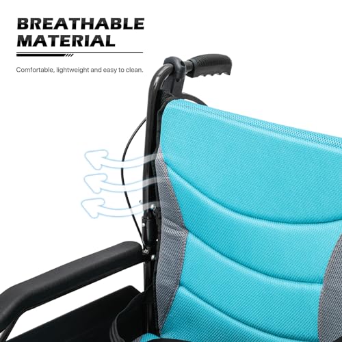 monicare Wheel Chair for Adults with Swing-Away Footrest and Loop-Lock Handbrakes 17.5 inch Seat Wheel Chair 15" Rear Wheel Lightweight Ultralight Transport Chair for Travel Compact Storage, 250 lbs
