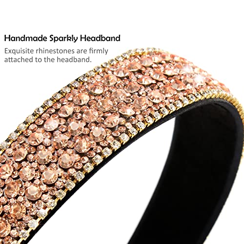 Wecoe Hairband, Crystal Rhinestone Headband for Women and Girls, Fashion Diamond Headband, Glitter Headbands, Sparkly Hair Band, Hair Accessories Gifts for Women Girls Ladies (Coffee)