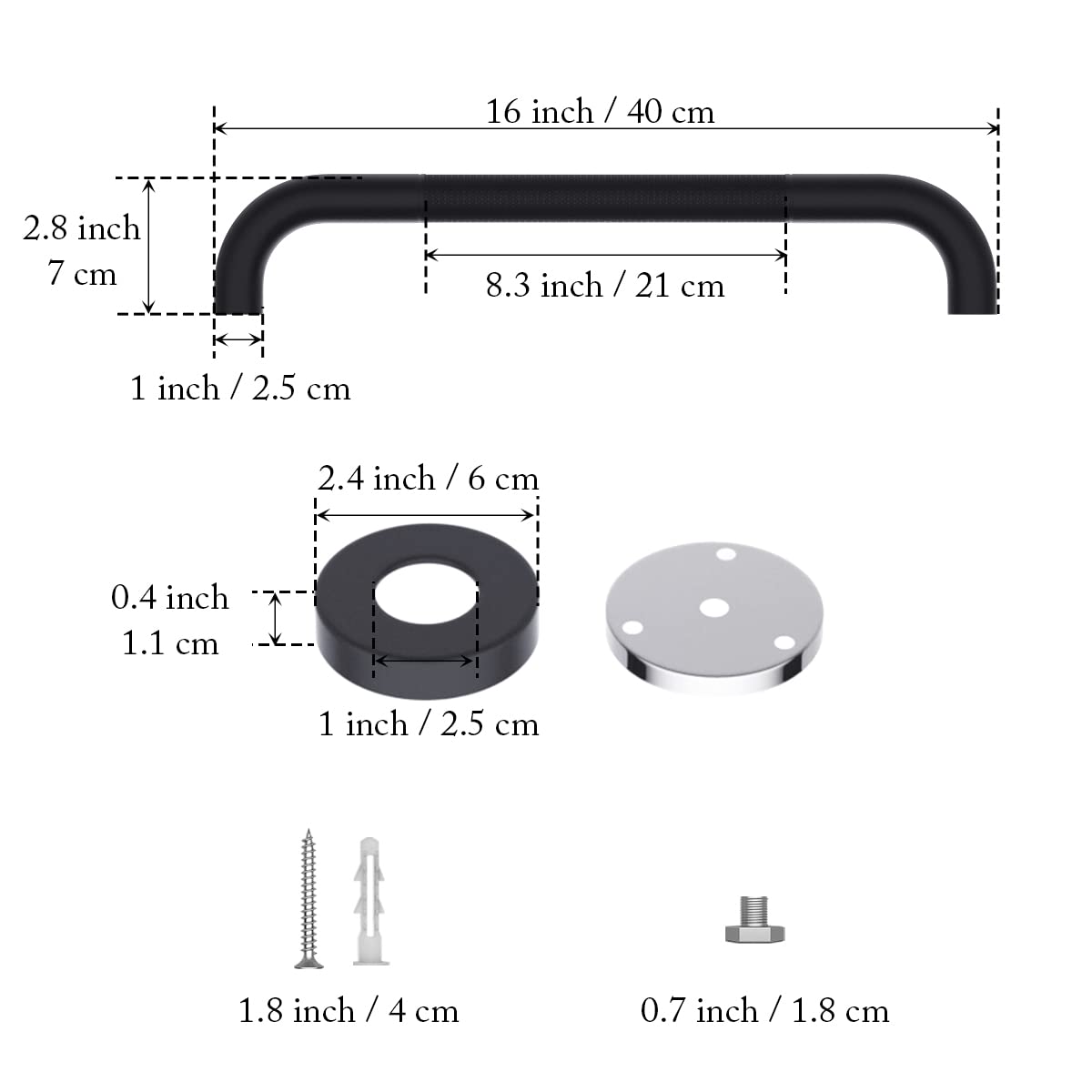 16 Inch Anti Slip Shower Grab Bar Oil Rubbed Black, Munzong Bathroom Grab Bar, Knurled Bathroom Balance Bar,Safety Hand Rail Support Handicap Elderly Injury Senior Assist Bath Handle