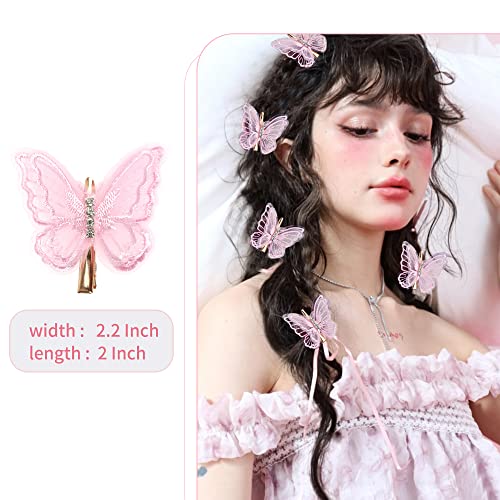 NAISIER Butterfly Hair Clips 15 Pieces 2.6 inch Lace Embroidery Flower Butterfly Hair Pins Hair Accessories for Halloween Cosplay Women Girls Hawaii Hair Clips.(Pink, 15 PCS)