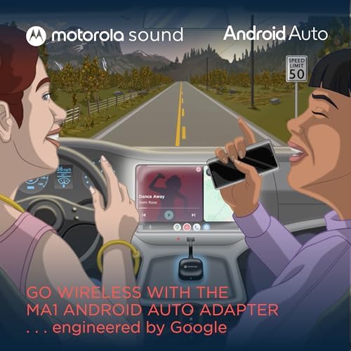 Motorola Sound MA1, The Only Google Authorized Wireless Android Auto Car Adapter, Smartphone to Screen Wireless Bridge Car Accessories, USB Type-A