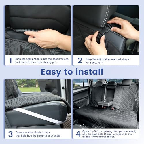 Back Seat Cover 60/40 Split Bench for Small Cars,SUVs,Trucks- 900D Waterproof Non Slip Car Seat Protector Great for Messy Kids and Drooling Pet Dogs(Black)