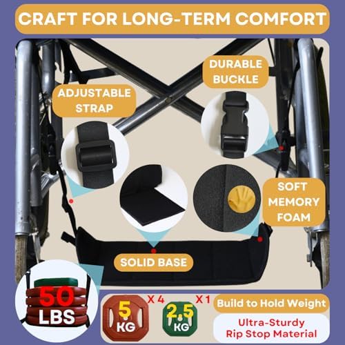 Wheelchair Foot Rest Hammock, Wheel Chair Leg Rest w/Rigid Base, Foot Sling for Footrest Replacement Adjustable Height, Anti Clash Leg Support Hammock for Rollator, Wheelchair Accessories