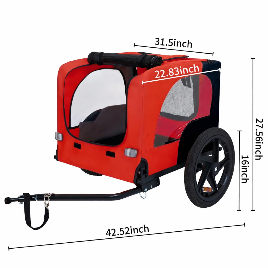 Heavy Duty Dog Bike Trailer with 16" All-Terrain Wheels & Universal Hitch, Foldable Pet/Cargo Carrier for Bicycles, Camping, Hiking (Red)