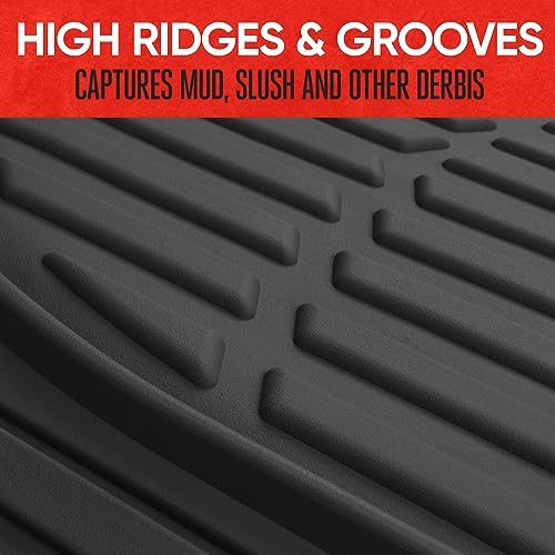 Motor Trend FlexTough Floor Mats for Cars, Deep Dish All-Weather Mats, Waterproof Trim-To Fit Automotive Floor Mats for Cars Trucks SUV, Universal Floor Liner Car Accessories, Black, Full Set