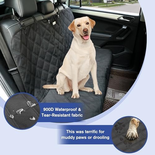Back Seat Cover 60/40 Split Bench for Small Cars,SUVs,Trucks- 900D Waterproof Non Slip Car Seat Protector Great for Messy Kids and Drooling Pet Dogs(Black)