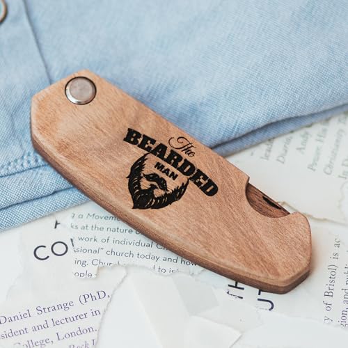 Enjoy The Wood Beard Comb for Men, Folding Pocket Beard Accessories for Men, Engraved Walnut Wooden Comb for Moustache, Beard & Hair - Perfect Gift For Him (Gift for Him (Skull)) (Model BM)