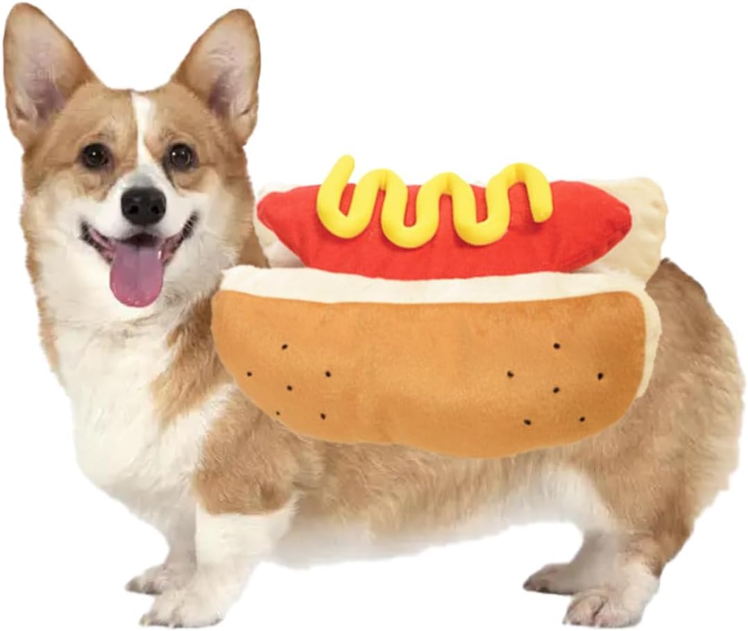 ISMARTEN Hot Dog Pet Costume, Fun Food Halloween Dog Cosplay, Christmas Costumes for Small Dogs, Puppies & Cats (Large, Red & Yellow)