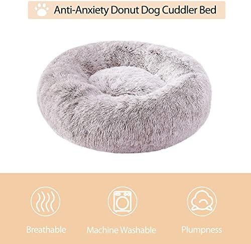 WNPETHOME Calming Dog Bed & Cat Bed,Small Dog Bed Donut Design Faux Fur Anti-Anxiety Dog Bed,Fluffy Pet Cushion Dog Bed for Small Dogs and Cats (20 x 20 inch, Light Coffee)