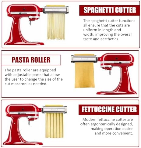 Pasta Roller & Spaghetti Cutter, Fettuccine Cutter Attachment for Kitchenaid Stand Mixer,3 Pcs Stainless Steel Pasta Maker Accessories By Aooaid