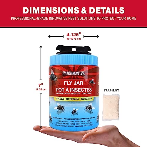 Catchmaster Reusable Fly Traps Outdoor Jar 1-Pack, Bug Catcher and Flying Insect Trap with Natural Attractant for Pest Control, Pet Safe, Non Toxic Bulk Fly Bait Traps