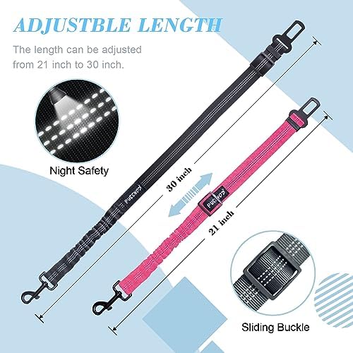 2 Pack Dog Seat Belt Adjustable Dog Car Seatbelts for Vehicle Nylon Pet Safety Seat Belt with Elastic Bungee Buffer Reflective & Durable Car Harness for Dogs (Black + Pink)