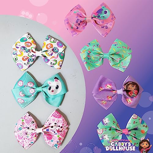 Gabby's Dollhouse Hair Bows - Hair Accessories Gift Set - Princess Hair Bows 7 Pcs 4 Inch Bundle Hair Bows for Girls Different Character on each Hair Clip Kids Bow - Alligator Clip - Ages 3 +
