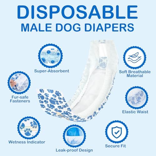 Dono Dog Diapers Male, Disposable Male Dog Wraps 30ct, Ultra Absorbent Doggie Diapers, Rapid-Dry Leak-Proof Puppy Diapers, Wetness Indicator Excitable Urination Incontinence, Medium