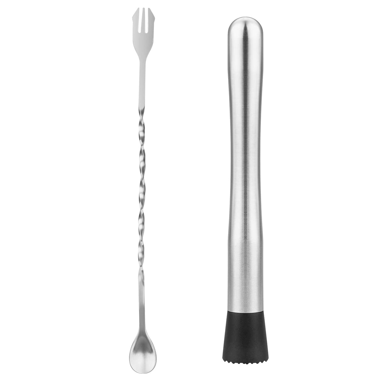Muddler for Cocktails, 10" Muddler and Long Handle Bar Cocktail Mixing Spoon, Stainless Steel Stirrer, Bar Accessories Tools for Mojitos Fruit Drinks