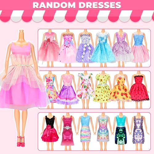 70 Pcs Doll Clothes and Accessories Kit, Including 4 Princess Gowns 8 Fashion Dresses 3 Tops 3 Pants 2 Bikini Swimsuits 20 Shoes 10 Hangers 20 Accessories for 11"-12" Dolls1