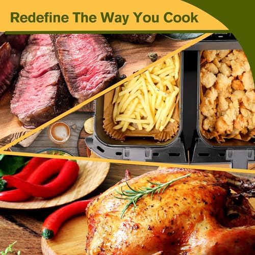 Air Fryer Liners for Ninja Dual, Air Fryer Parchment Paper Liners Disposable for Ninja DZ201, Ninja Foodi Liners, Disposable Ninja Dual Rectangular, AirFryer Paper Liners Rectangle Accessories Ninja