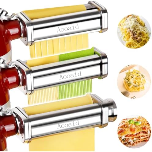 Pasta Roller & Spaghetti Cutter, Fettuccine Cutter Attachment for Kitchenaid Stand Mixer,3 Pcs Stainless Steel Pasta Maker Accessories By Aooaid