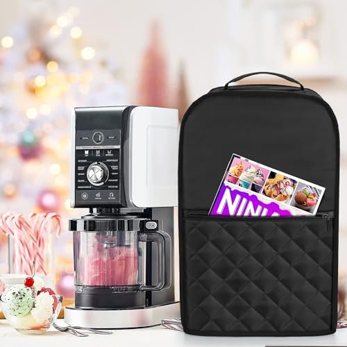 LUXJA Dust Cover Compatible with Ninja CREAMi NC501, NC301, NC299AMZ, Ice Cream Maker Dust Cover Compatible with Ninja Ice Cream Maker Machine with Accessories Pockets, Black