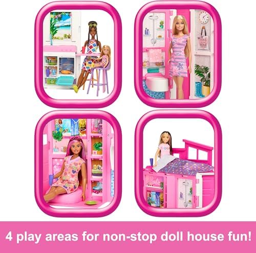 Barbie Dollhouse Playset, Getaway House with 11 Accessories Including 2 Chairs, 4 Play Areas & 360-degree Play