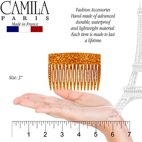 Camila Paris CP3330 French Hair Side Comb, 3 inch Small Amber, French Twist Hair Combs Decorative, Strong Hold Hair Clips for Women Bun Chignon Up-Do Styling Girls Hair Accessories, Made in France