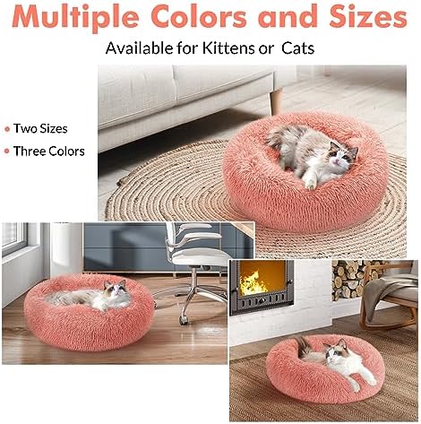rabbitgoo Cat Beds for Indoor Cats, 20 inches Cat Bed Machine Washable, Fluffy Round Pet Bed Non-Slip, Calming Soft Plush Donut Cuddler Cushion Self Warming for Small Dogs Kittens, Light Pink, Medium
