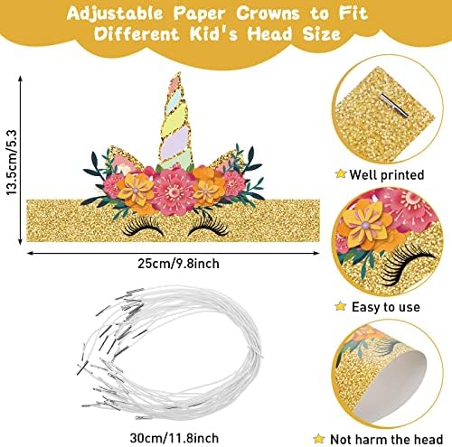 24 Pcs Unicorn Birthday Party Hats Unicorn Paper Party Crown Headbands for Girls Kids, Princess Dress up Unicorn Theme Decorations Favor Supplies Unicorn Party Headbands