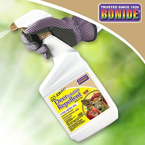Bonide Go Away! Deer & Rabbit Repellent, 32 oz. Ready-to-Use Spray, Hot Peppers Deter Animals from Lawn & Garden