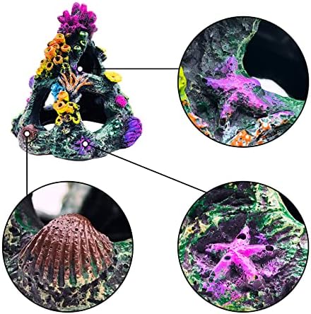 GSD Aquarium Colorful Coral Reef Set Fish Tank Decoration Mountain Ornament for Aquarium Environments Decor Accessories, Coral Mountain x 1, Aquatic Plant x 4