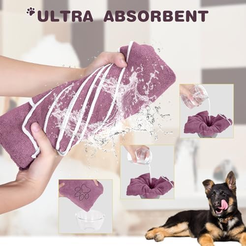 Chumia 4 Pack Dog Towels for Drying Large Microfiber Grooming Tools Absorbent Soft Bath Supplies with Embroidered Paw for Small Medium Pet Products(30 x 50 Inch,Purple)