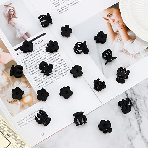 SuPoo Claw Hair Clips for Girls - 20pcs Black Mini Flower and Octopus Clips for Thin, Short Hair - 1.1 Hair Styling Accessories & School Gifts