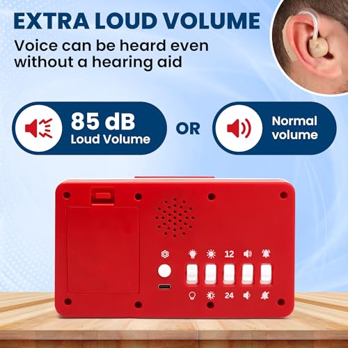 Talking Clock - Extra Loud Time and Date - for Elderly, Dementia, Hearing or Visually Impaired Seniors - Easy to Use Speaking Clock - Clear Neutral Male Voice