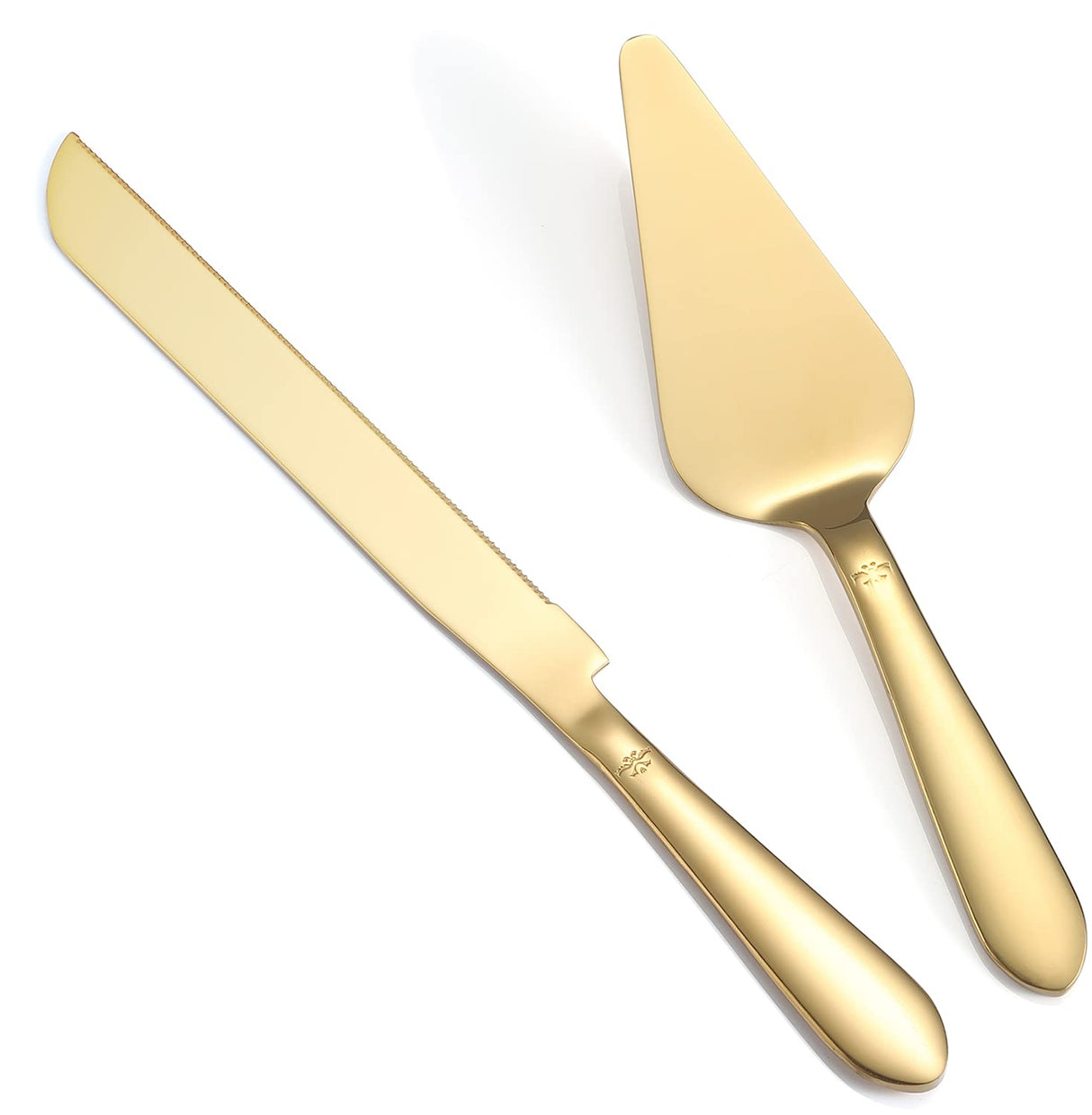 Cake Cutting Set for Wedding, Elegant Cake Knife and Server Set with Thickened Stainless Steel Rounded Edges, Cake Cutter Pie Spatula for Birthday Anniversary, 2 Pcs, Gold