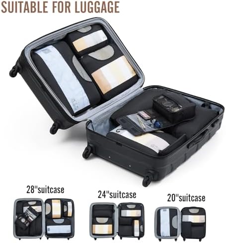 Veken 8 Set Packing Cubes for Travel, Suitcase Essentials Organizer Bags Set for Luggage, Road Trip Travel Accessories in 4 Sizes (Extra Large, Large, Medium, Small), Black