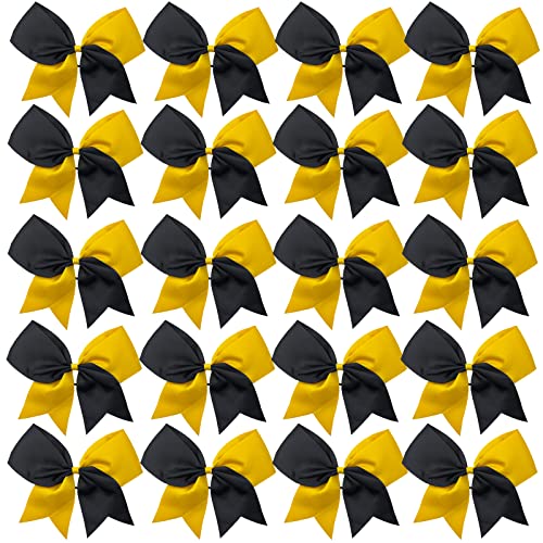 Hipcheer 20pcs 8" Large Cheer Bows for Girls, Hand-made Grosgrain Ribbon Hair Accessories for Teen Girls Softball Cheerleader Sports (Black/Gold)