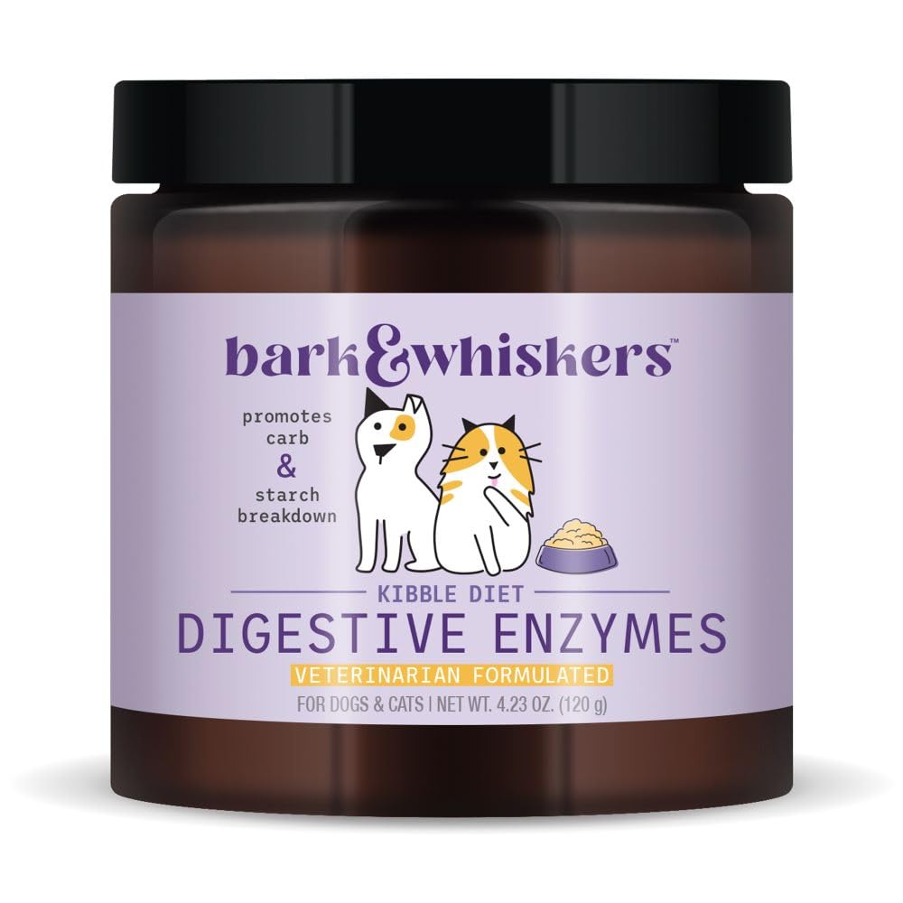 Bark & Whiskers Digestive Enzymes - Supports Kibble Digestion - Veterinarian Formulated - for Dogs & Cats - Non-GMO - 4.23 oz (120 g) - 150 Scoops