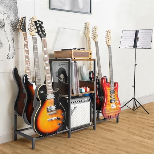 Bikoney 6 Guitar Stand, Guitar Rack for Electric Guitar and Bass, Guitar Stands Floor for Multiple Guitars, Multi Guitar Stand with Amp Stand for Guitar Accessories, Guitar Holder for Music Studio