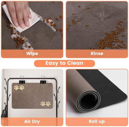 Pet Feeding Mat-Absorbent Pet Placemat for Food and Water Bowl, Dog Food Mat with Waterproof Rubber Backing, No Stains Quick Dry Water Dispenser Mat for Dog and Cat, Light Gray-16"x24"