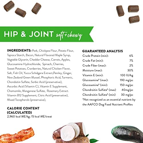 DOGSWELL Hip & Joint Soft & Chewy Dog Treats, Bacon, 14 oz. Bag